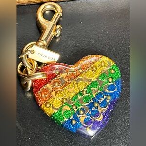 Coach Rainbow Glitter Heart Charm Keyring